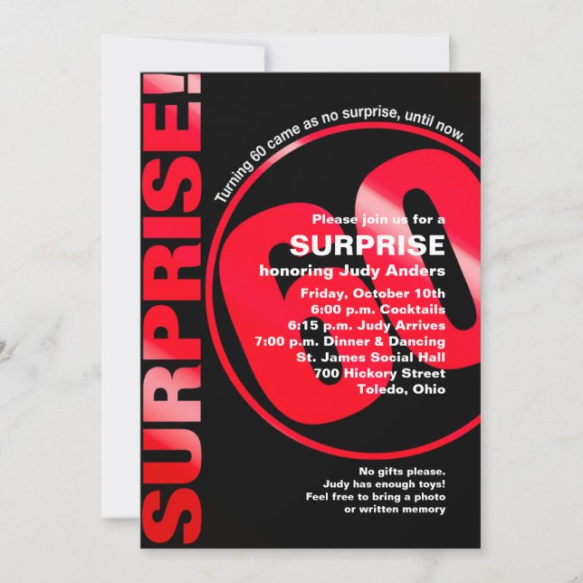 Invitation d'anniversaire audacieuse surprise - 60 (Devant)