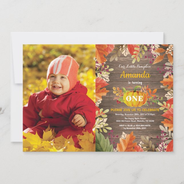 Invitation d'anniversaire automnal citrouille rust (Devant)