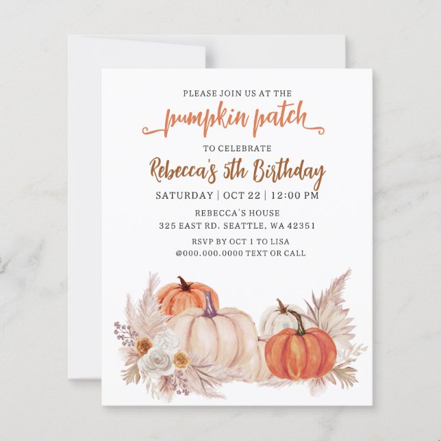 Invitation d'anniversaire automnal Patch Citrouill (Devant)