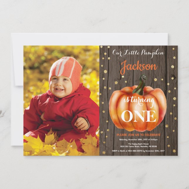 Invitation d'anniversaire automnale citrouille rus (Devant)
