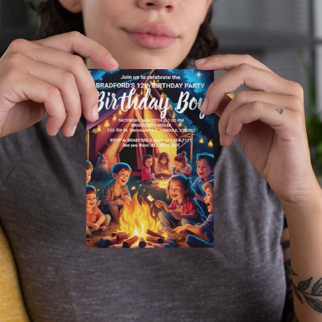 Invitation d'anniversaire autour d'un feu de camp  (Créateur téléchargé)