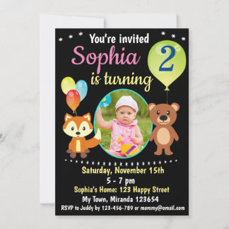 Invitation d'anniversaire aux animaux mignons de l