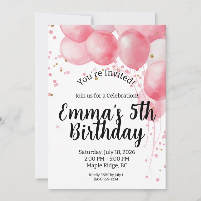 Invitation d'anniversaire aux ballons pastel (Devant)