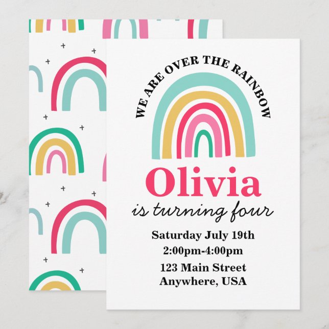 Invitation d'anniversaire aux couleurs vives de l' (Devant / Derrière)