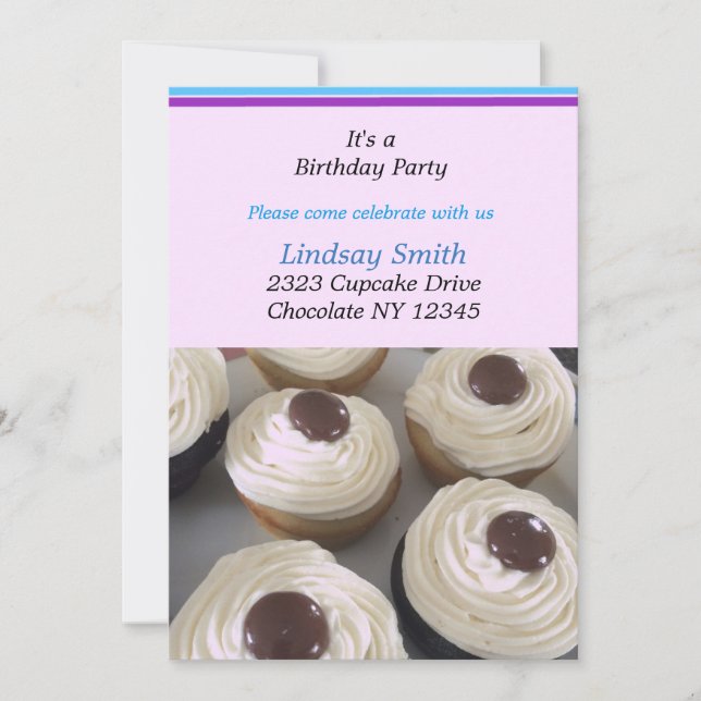 Invitation d'anniversaire aux Cupcakes Vanille (Devant)