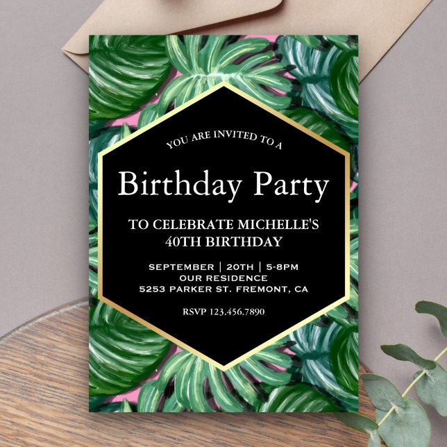 Invitation d'anniversaire aux feuilles d'aquarelle (Créateur téléchargé)