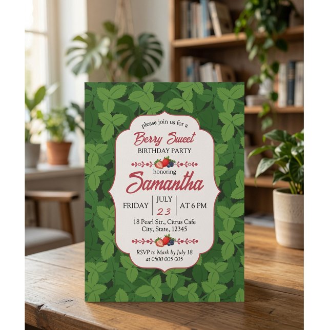 Invitation d'anniversaire aux feuilles vertes et b (Créateur téléchargé)