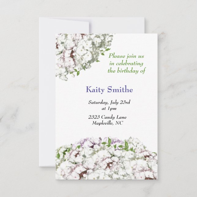 Invitation d'anniversaire aux fleurs blanches (Devant)