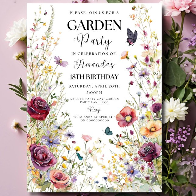 Invitation d'anniversaire aux fleurs sauvages Invi (Créateur téléchargé)