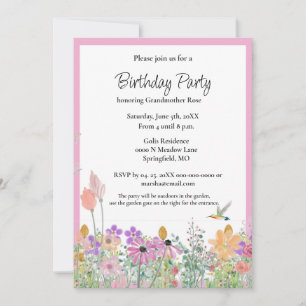 Invitation d'anniversaire aux fleurs sauvages rose