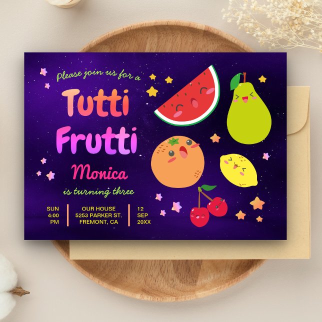Invitation d'anniversaire aux fruits mignons Kawai (Créateur téléchargé)