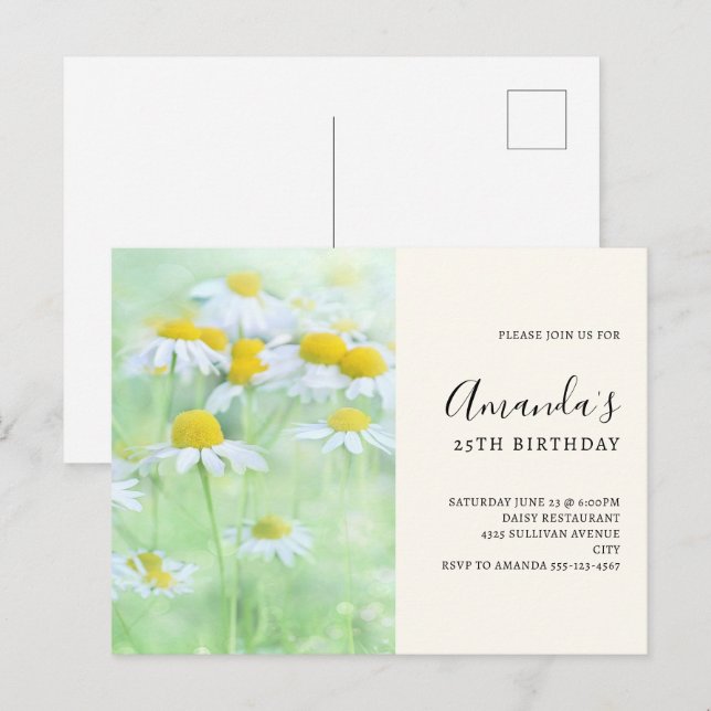 Invitation d'anniversaire aux Marguerites dans un  (Devant / Derrière)