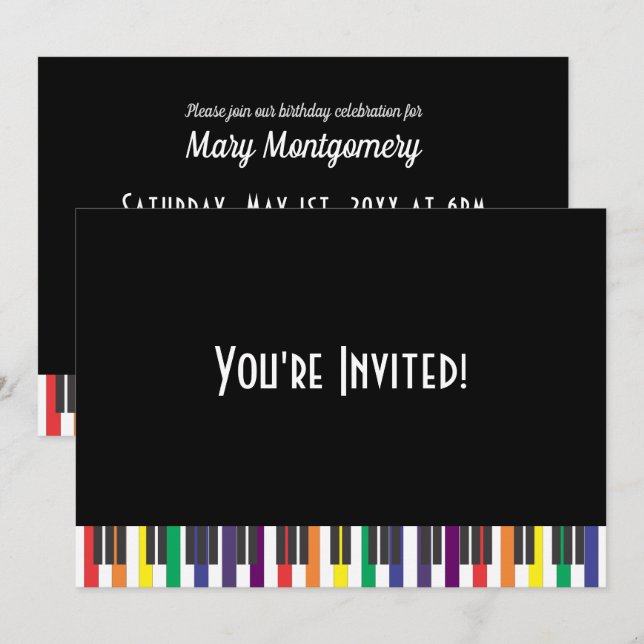 Invitation d'anniversaire aux touches de piano arc (Devant / Derrière)