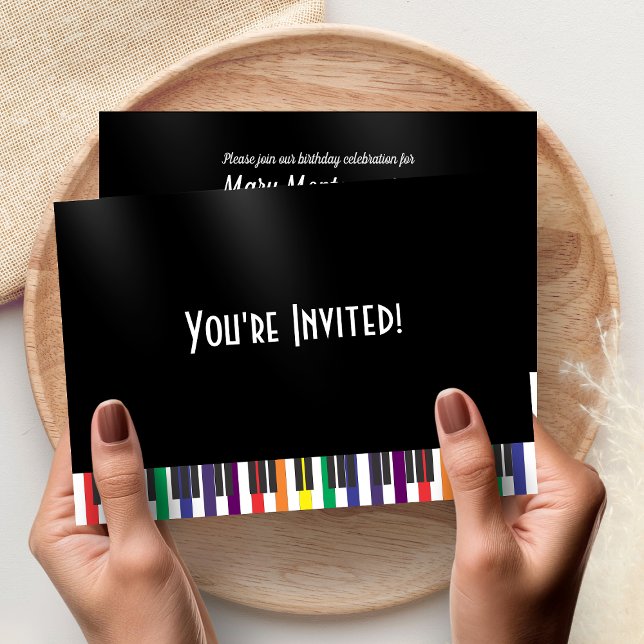Invitation d'anniversaire aux touches de piano arc (Rainbow Piano Keys Musical Birthday Party Invitation)