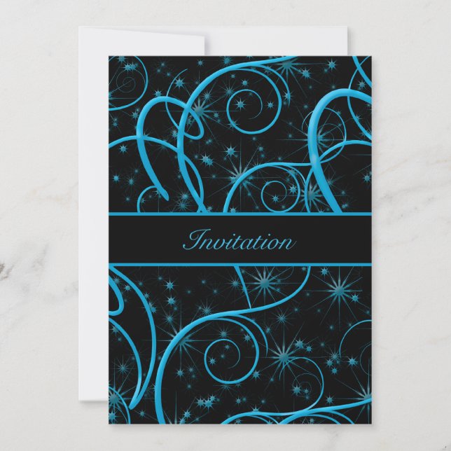 Invitation d'anniversaire aux tourbillons de bleu  (Devant)