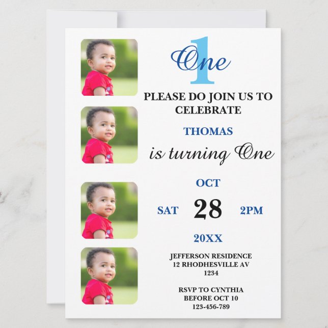 Invitation d'anniversaire avec 4 images (Devant)