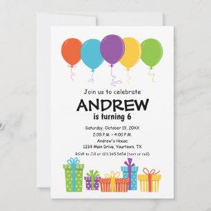 Invitation d'anniversaire avec ballon et cadeaux
