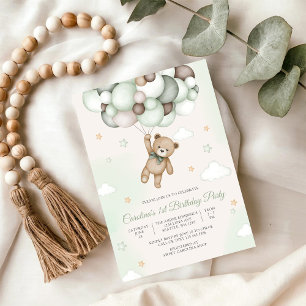 Invitation d'anniversaire avec ballon et ours en p