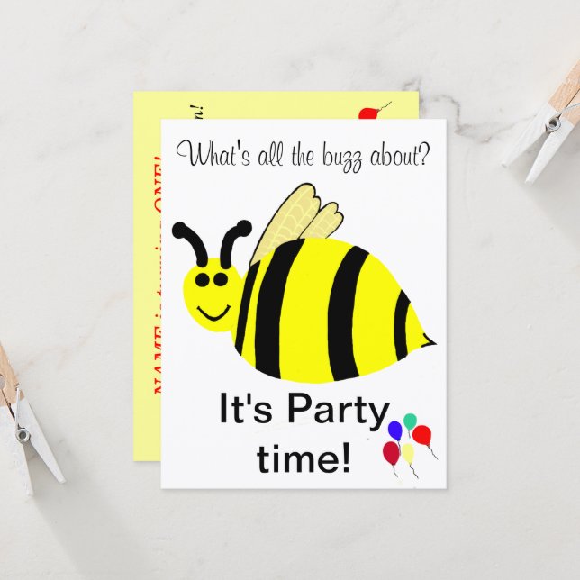 Invitation d'anniversaire avec ballons en forme d' (Devant/Arrière en situation)