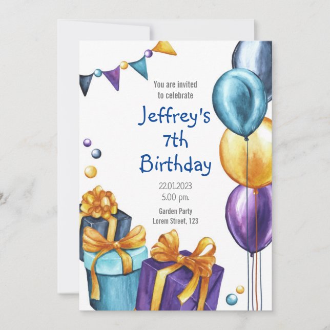 Invitation d'anniversaire avec ballons et invitati (Devant)