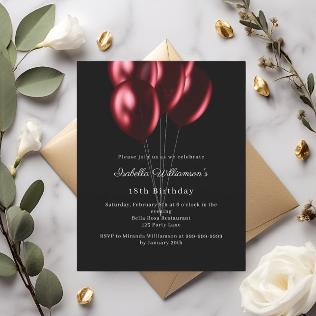 Invitation d'anniversaire avec ballons rouges noir (Créateur téléchargé)