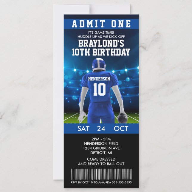 Invitation d'anniversaire avec billet de football  (Devant)
