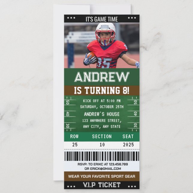 Invitation d'anniversaire avec billet de football  (Devant)