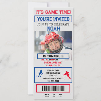 Invitation d'anniversaire avec billet de hockey gr