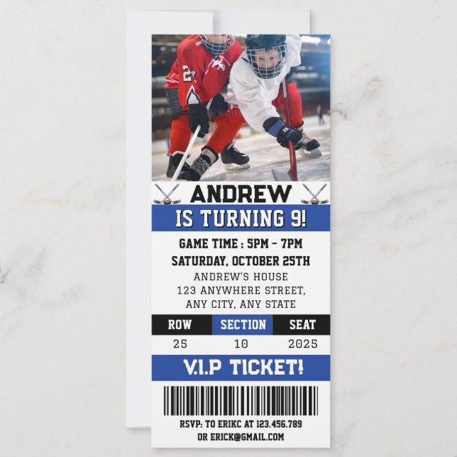 Invitation d'anniversaire avec billet de hockey pe (Devant)