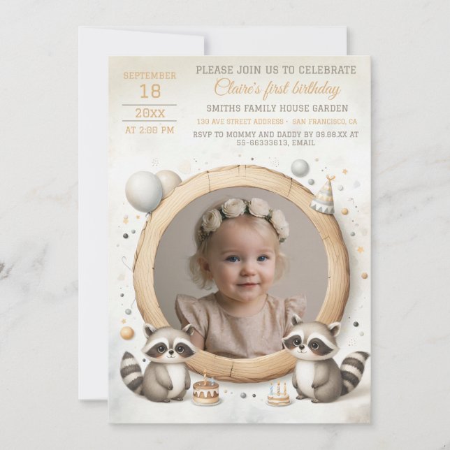 Invitation d'anniversaire avec cadre de raton lave (Devant)