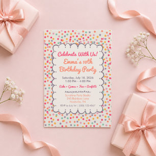Invitation d'anniversaire avec confettis colorés