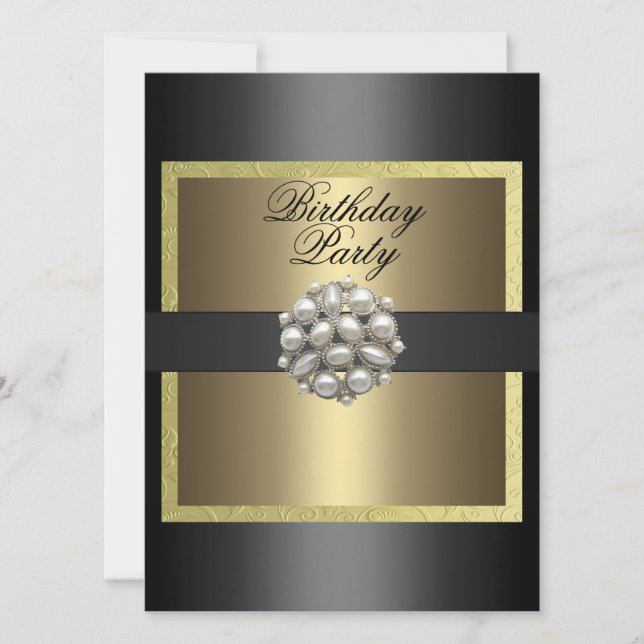 Invitation d'anniversaire avec design perle noire  (Devant)