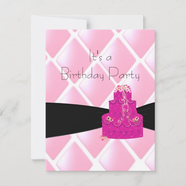 Invitation d'anniversaire avec diamants roses et g (Devant)