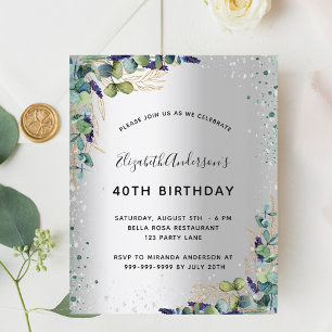 Invitation d'anniversaire avec feuillage d'eucalyp