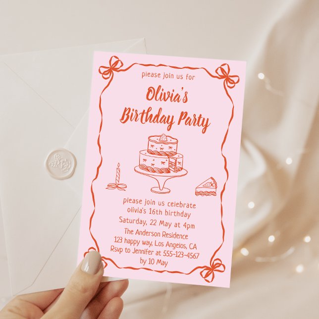 Invitation d'anniversaire avec gâteau et bordure d (Créateur téléchargé)