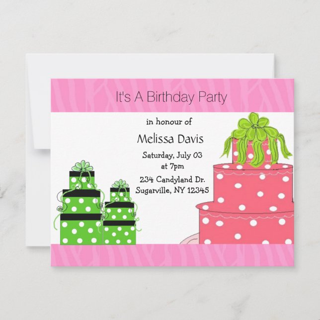 Invitation d'anniversaire avec gâteau et cadeaux à (Devant)