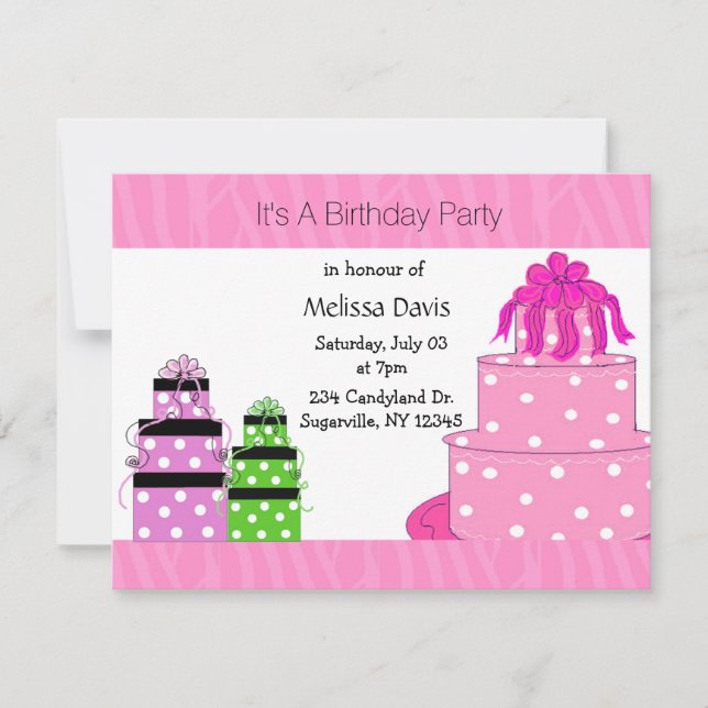 Invitation d'anniversaire avec gâteau et cadeaux à (Devant)
