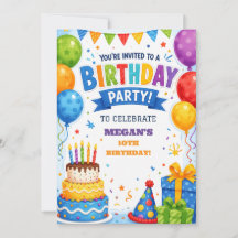 Invitation d'anniversaire avec gâteau personnalisé