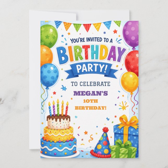 Invitation d'anniversaire avec gâteau personnalisé (Devant)