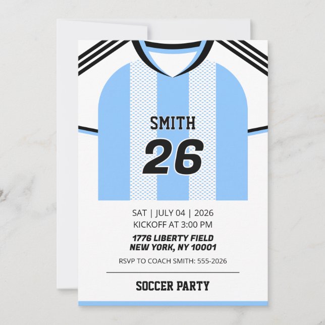 Invitation d'anniversaire avec maillot de foot per (Devant)