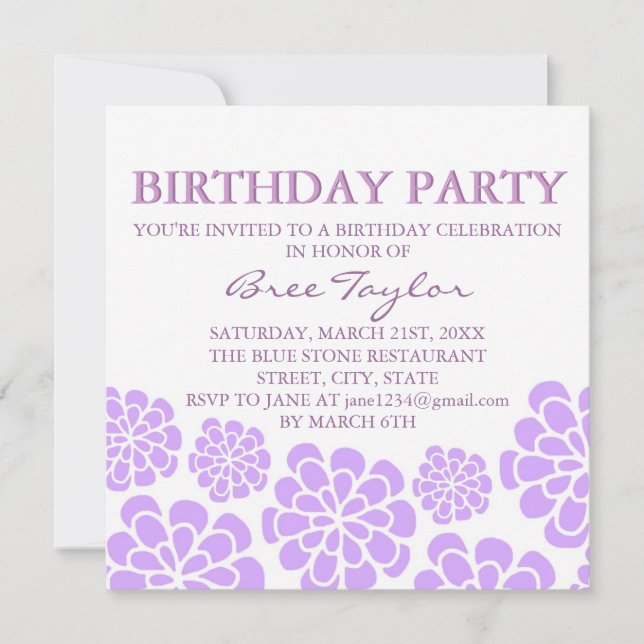 Invitation d'anniversaire avec motif de fleurs Mod (Devant)