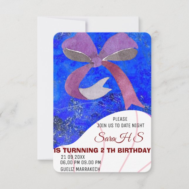 Invitation d'anniversaire avec nœud rose, Invitati (Devant)