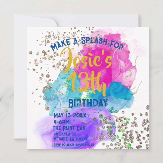Invitation d'anniversaire avec peinture tie-dye à  (Devant)
