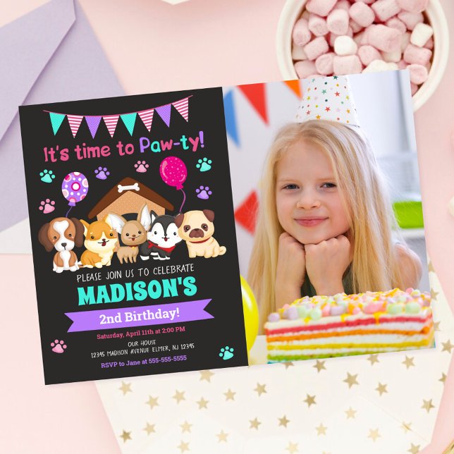 Invitation d'anniversaire avec photo de chiot / Fê (Créateur téléchargé)