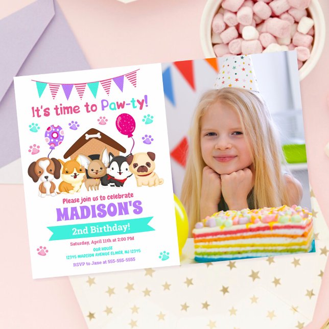 Invitation d'anniversaire avec photo de chiot / Fê (Créateur téléchargé)