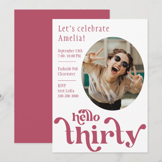 Invitation d'anniversaire avec photo pour elle | T (Devant / Derrière)