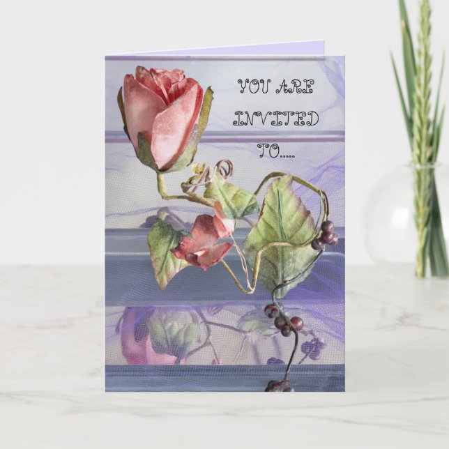 Invitation d'anniversaire avec rose rose & violet (Devant)