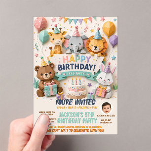 Invitation d'anniversaire avec un animal en origam