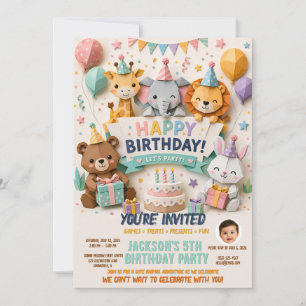 Invitation d'anniversaire avec un animal en origam