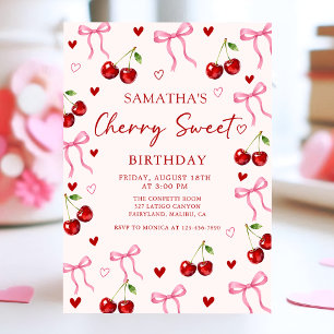 Invitation d'anniversaire avec un nœud sucré ceris